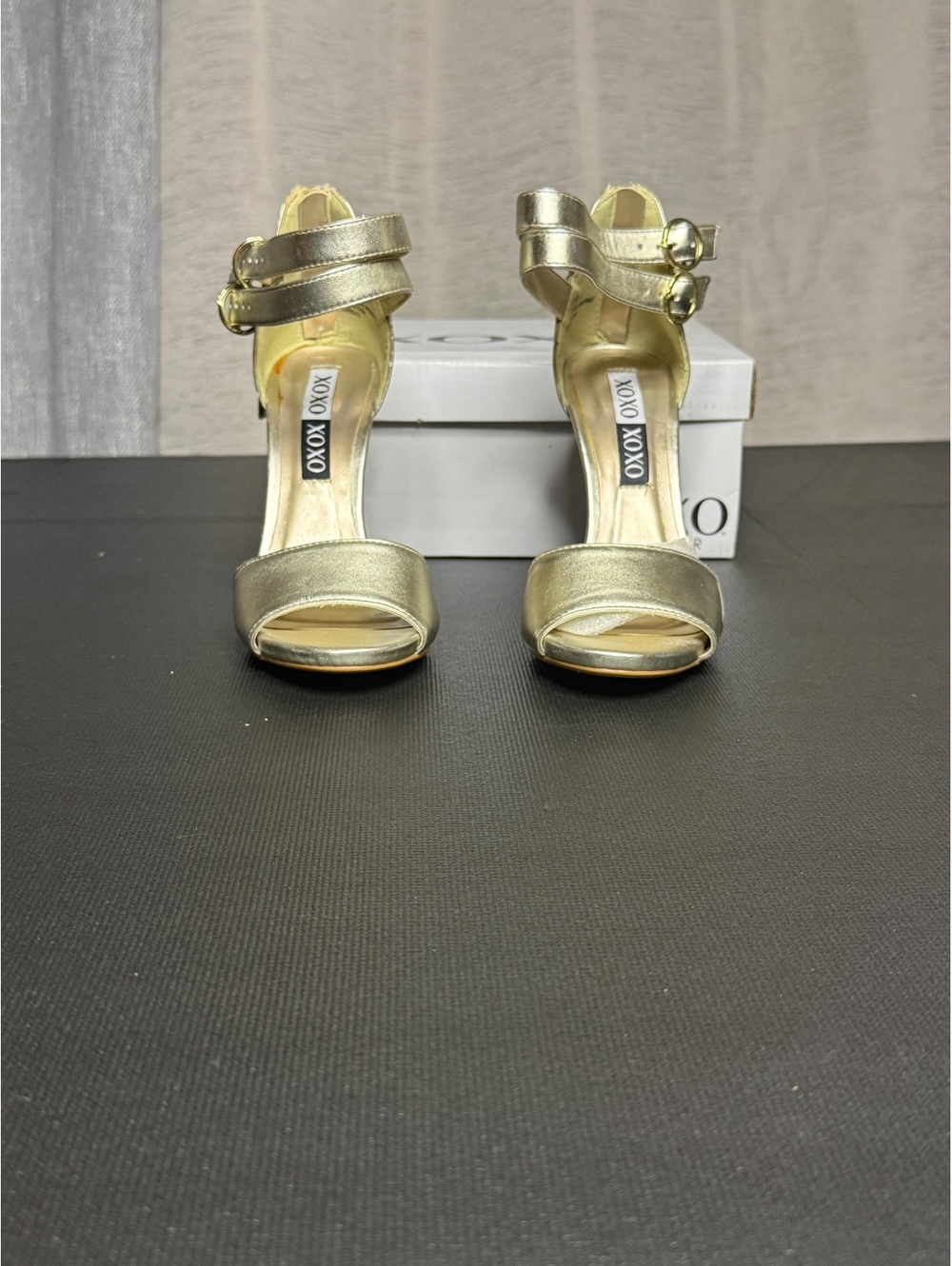 XOXO Women's Gold High Heel Sandals with Ankle Straps